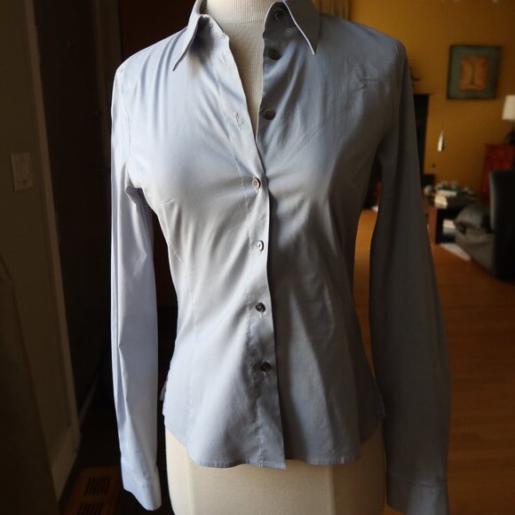 Hugo Boss button front long sleeve light blue blouse size 34 cotton blend womens - Picture 3 of 16